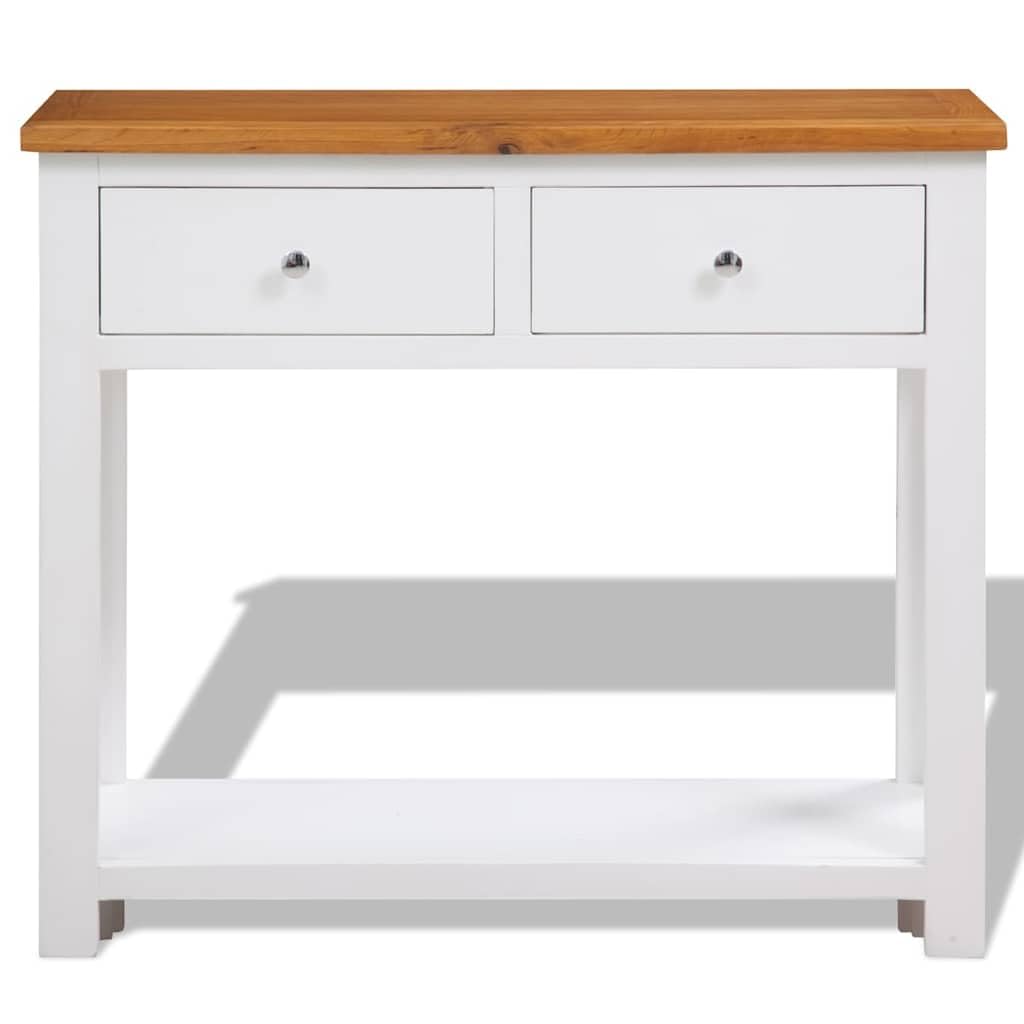 Solid Oak Wood Console Table with Drawers and Shelf X46012