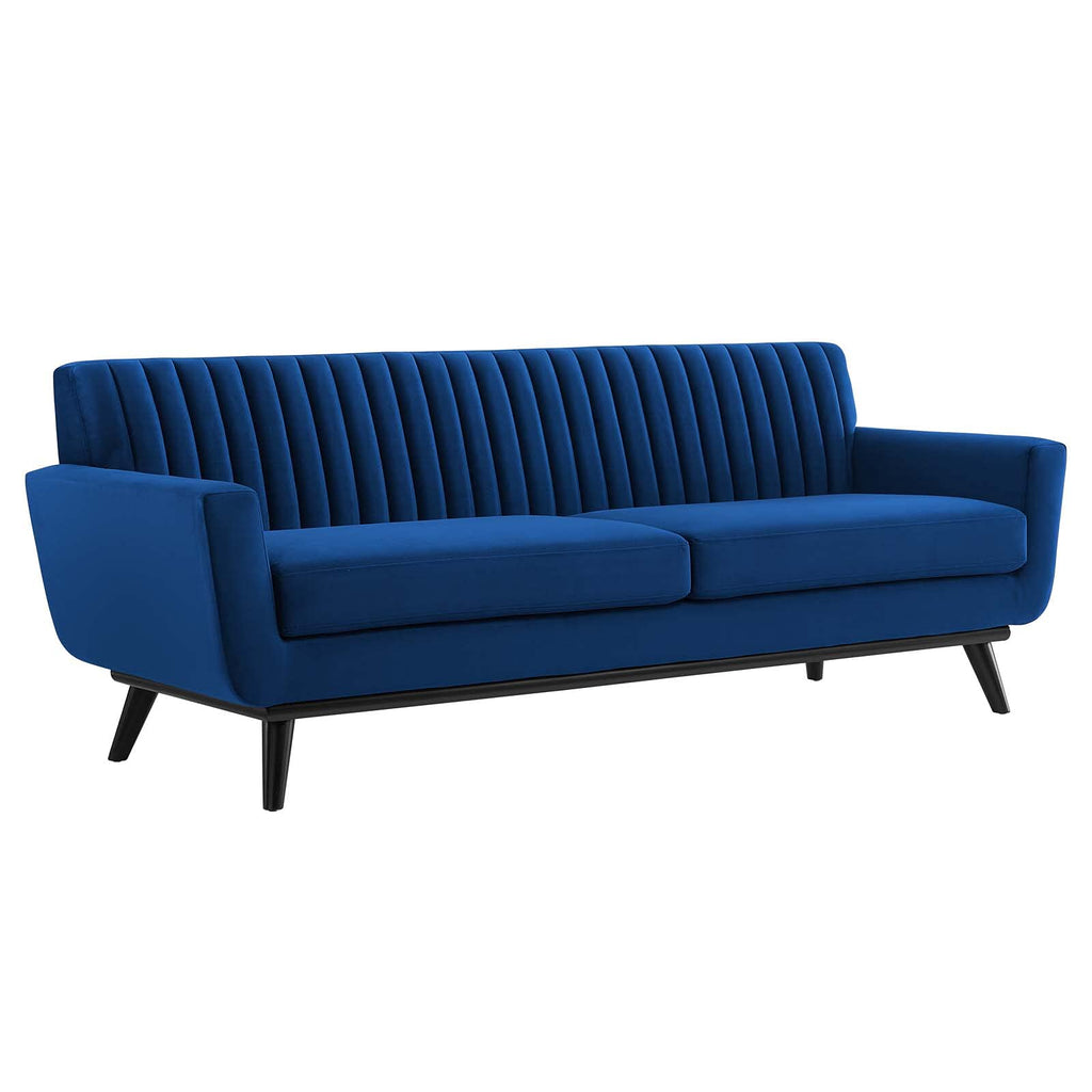 Navy Channel Tufted Performance Velvet Sofa T4139