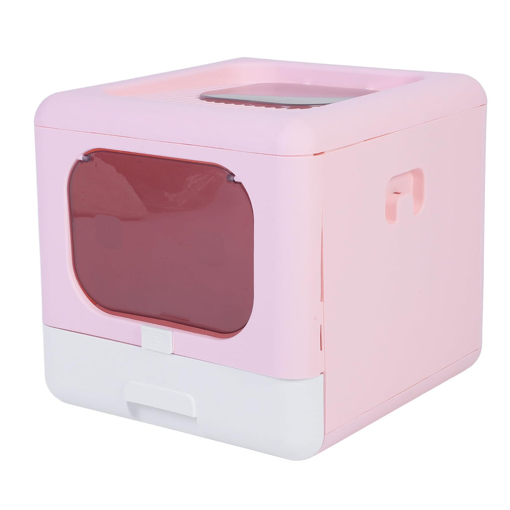 Foldable Top Entry Cat Litter Box with Lid and Scoop Large Size Pink C6962