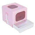 Foldable Top Entry Cat Litter Box with Lid and Scoop Large Size Pink C6962