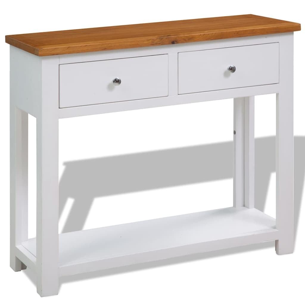 Solid Oak Wood Console Table with Drawers and Shelf X46012