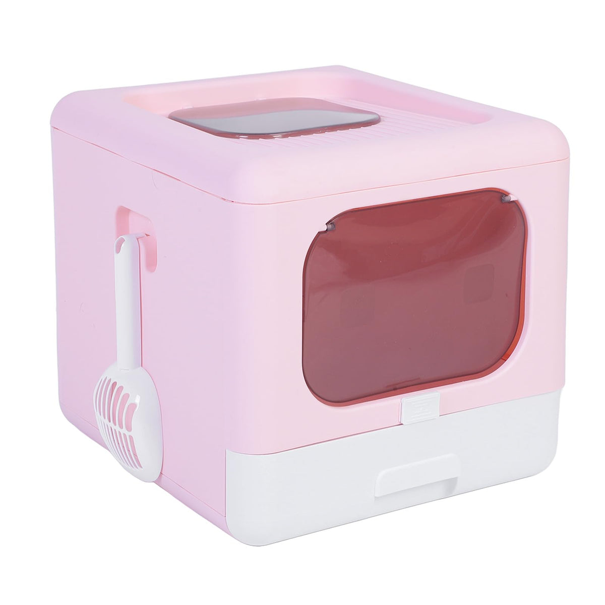 Foldable Top Entry Cat Litter Box with Lid and Scoop Large Size Pink C6962