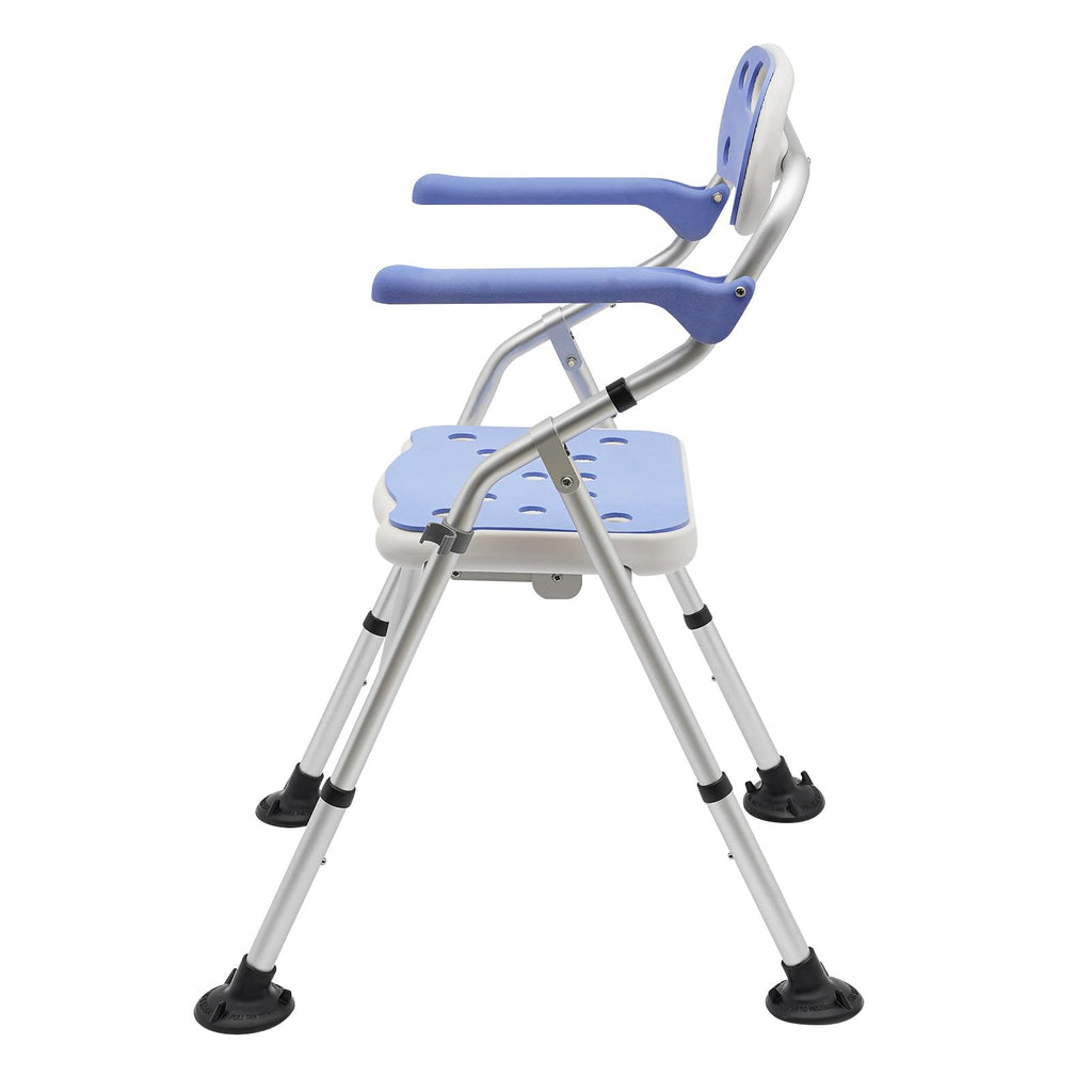 Folding Shower Seat with Arms and Back, Height Adjustable Non-Slip Bath Bench, 330lbs Capacity, Blue P860