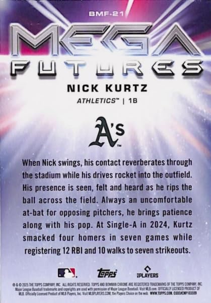 2025 Bowman Chrome Nick Kurtz Mega Futures Mojo Refractor Baseball Rookie Card H691