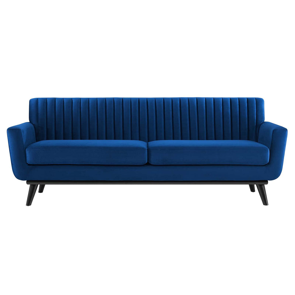 Navy Channel Tufted Performance Velvet Sofa T4139