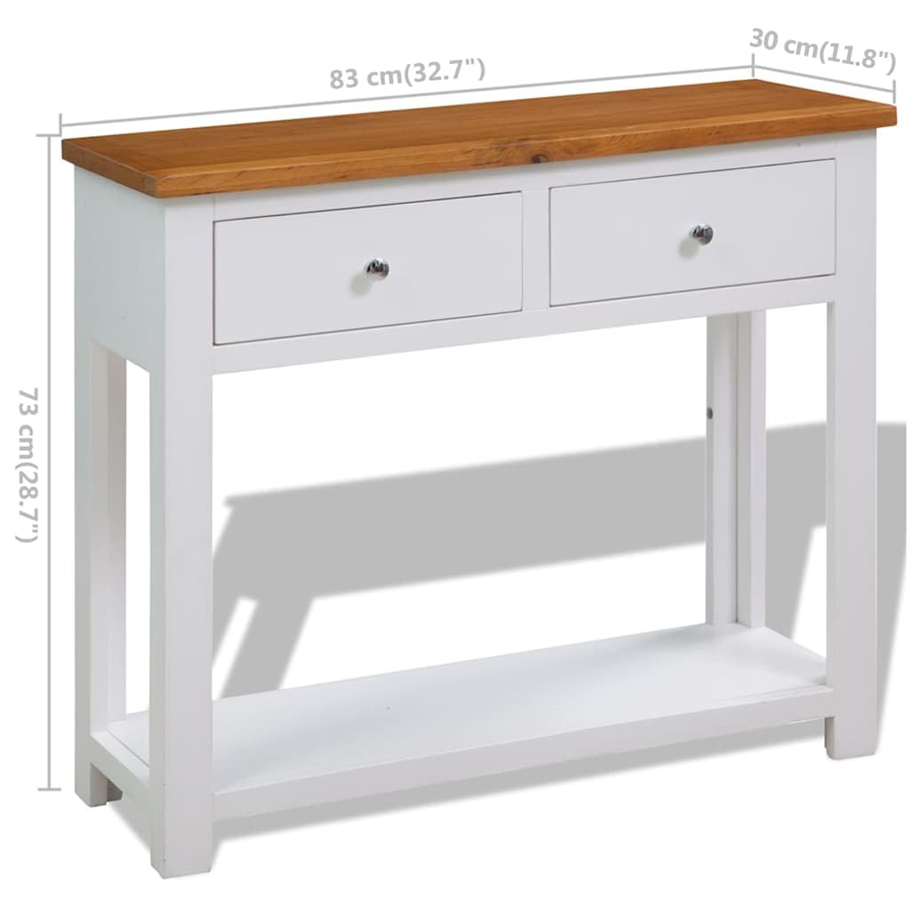Solid Oak Wood Console Table with Drawers and Shelf X46012