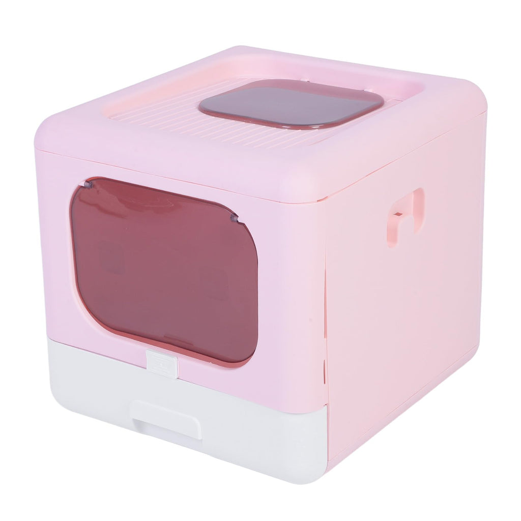 Foldable Top Entry Cat Litter Box with Lid and Scoop Large Size Pink C6962