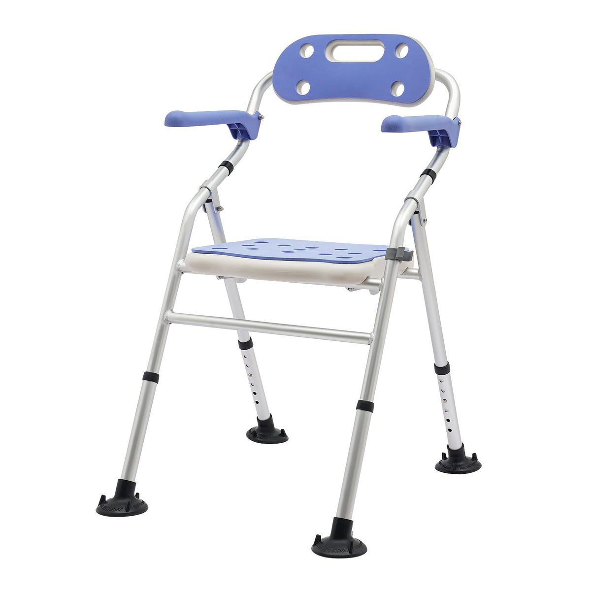 Folding Shower Seat with Arms and Back, Height Adjustable Non-Slip Bath Bench, 330lbs Capacity, Blue P860