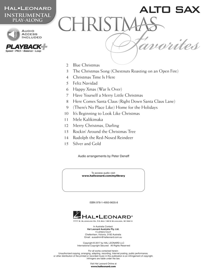 Alto Sax Holiday Sheet Music Book with Online Audio Tracks O3351