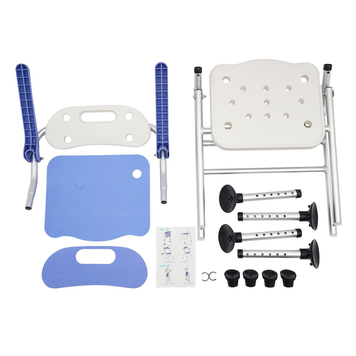 Folding Shower Seat with Arms and Back, Height Adjustable Non-Slip Bath Bench, 330lbs Capacity, Blue P860