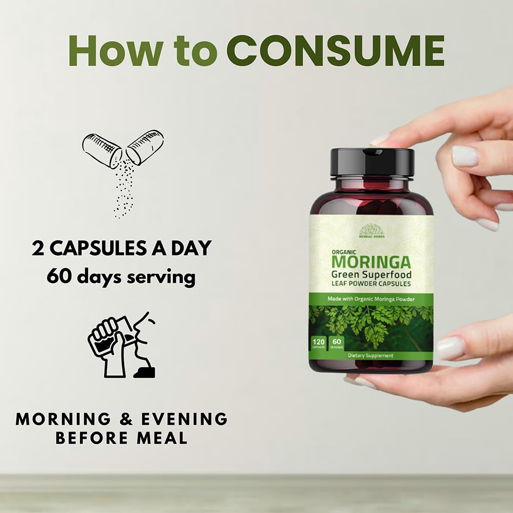 Organic Moringa Capsules 120 Capsules 1000mg Non GMO Gluten Free Y140596