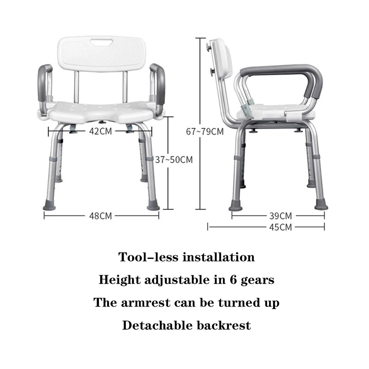 Padded Shower Chair with Arms and Back W295