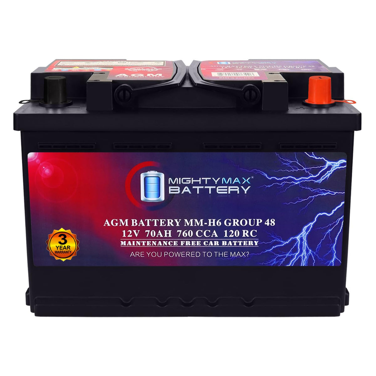 12V 70 AH AGM Car Battery T6671