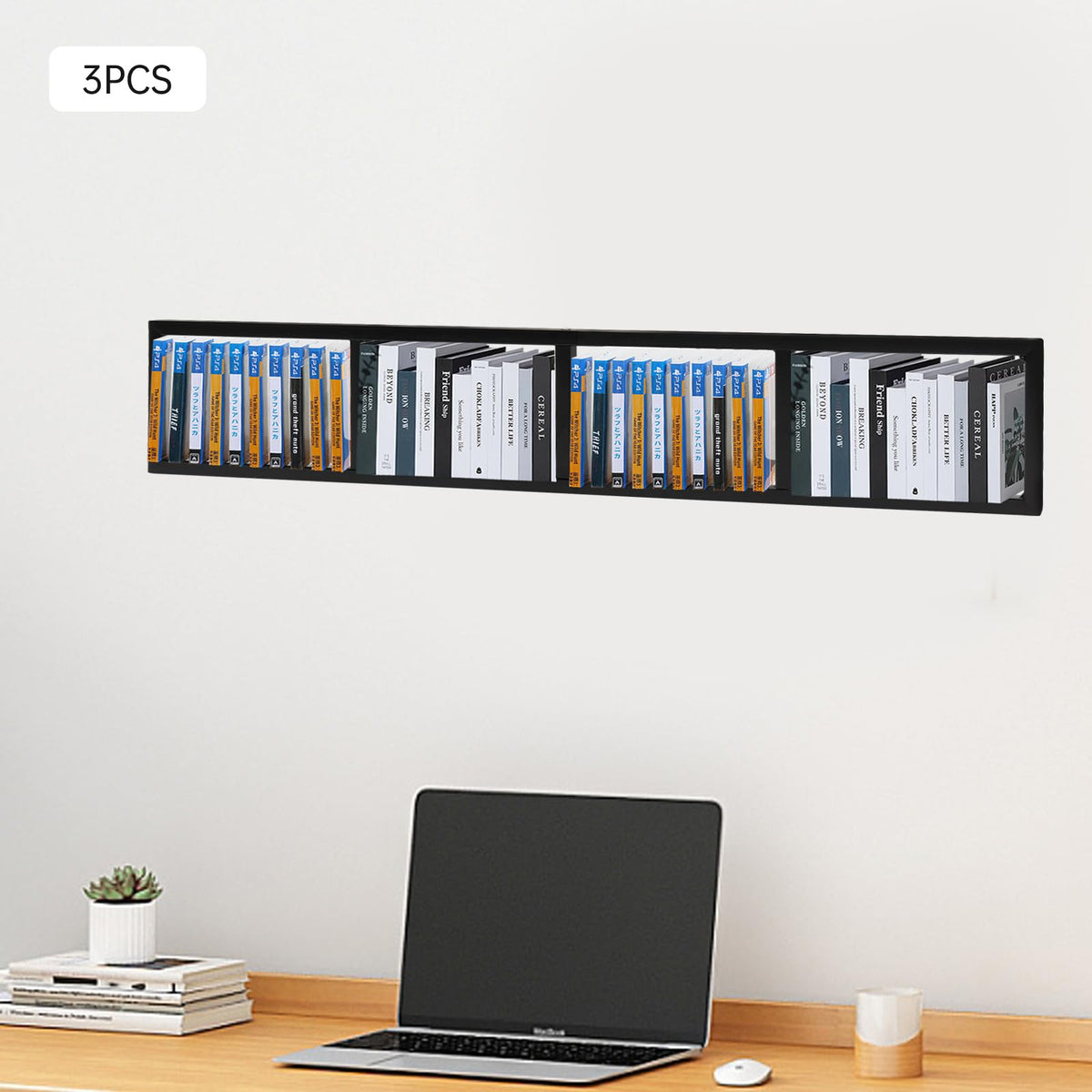 Black 3Pcs Wall Mount Media Storage Rack F2368