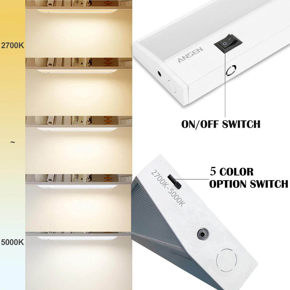 2 Packs Under Cabinet Lighting, 24in 18W Dimmable LED Light, 5 Color Temperature G700