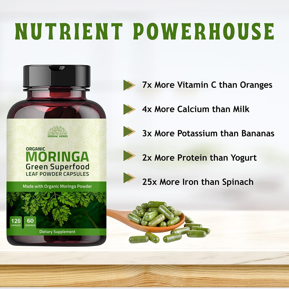 Organic Moringa Capsules 120 Capsules 1000mg Non GMO Gluten Free Y140596
