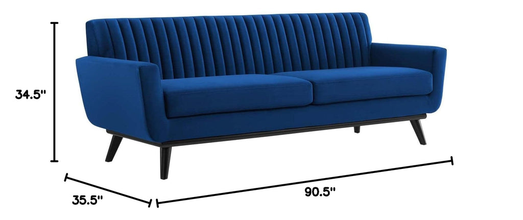 Navy Channel Tufted Performance Velvet Sofa T4139