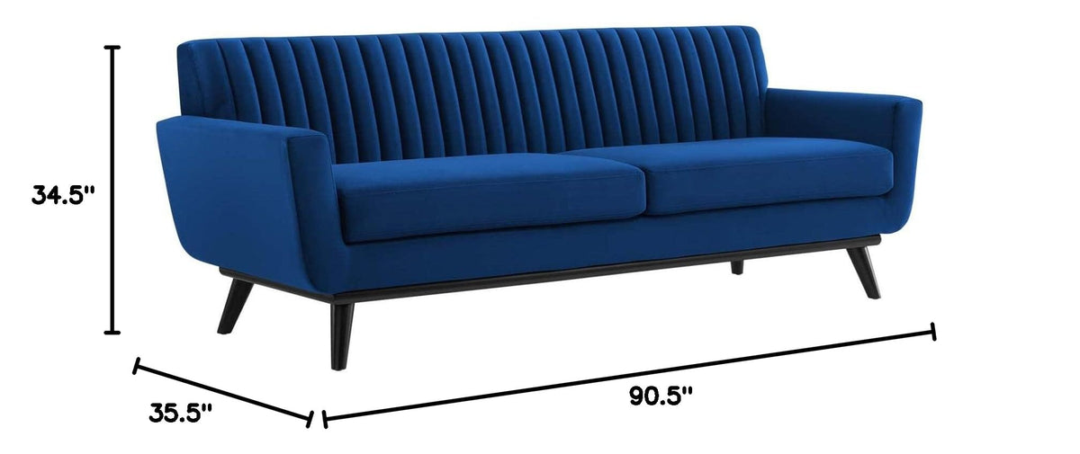 Navy Channel Tufted Performance Velvet Sofa T4139