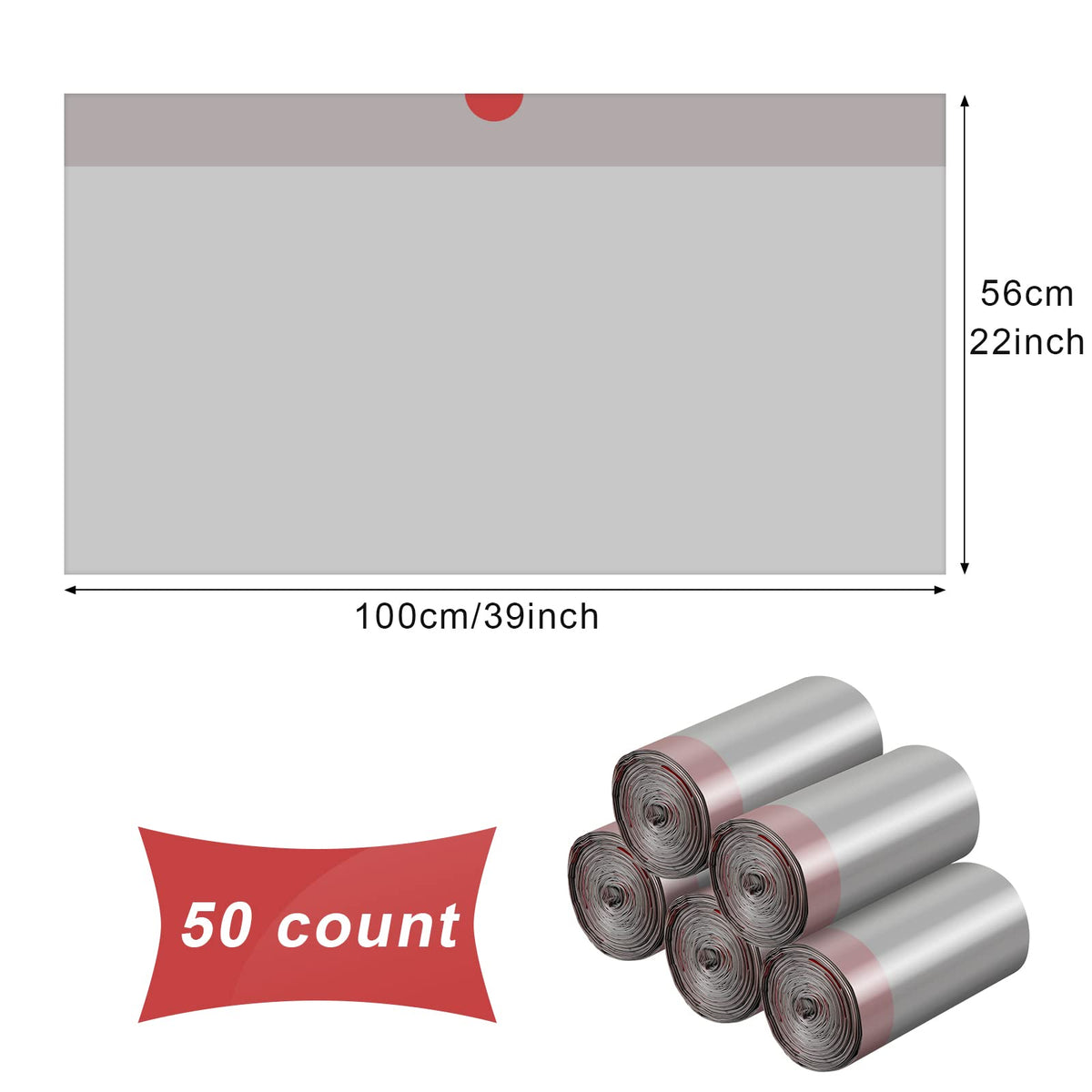 50 Count Jumbo Cat Litter Box Liners 39 x 22 Inch Gray Red O954