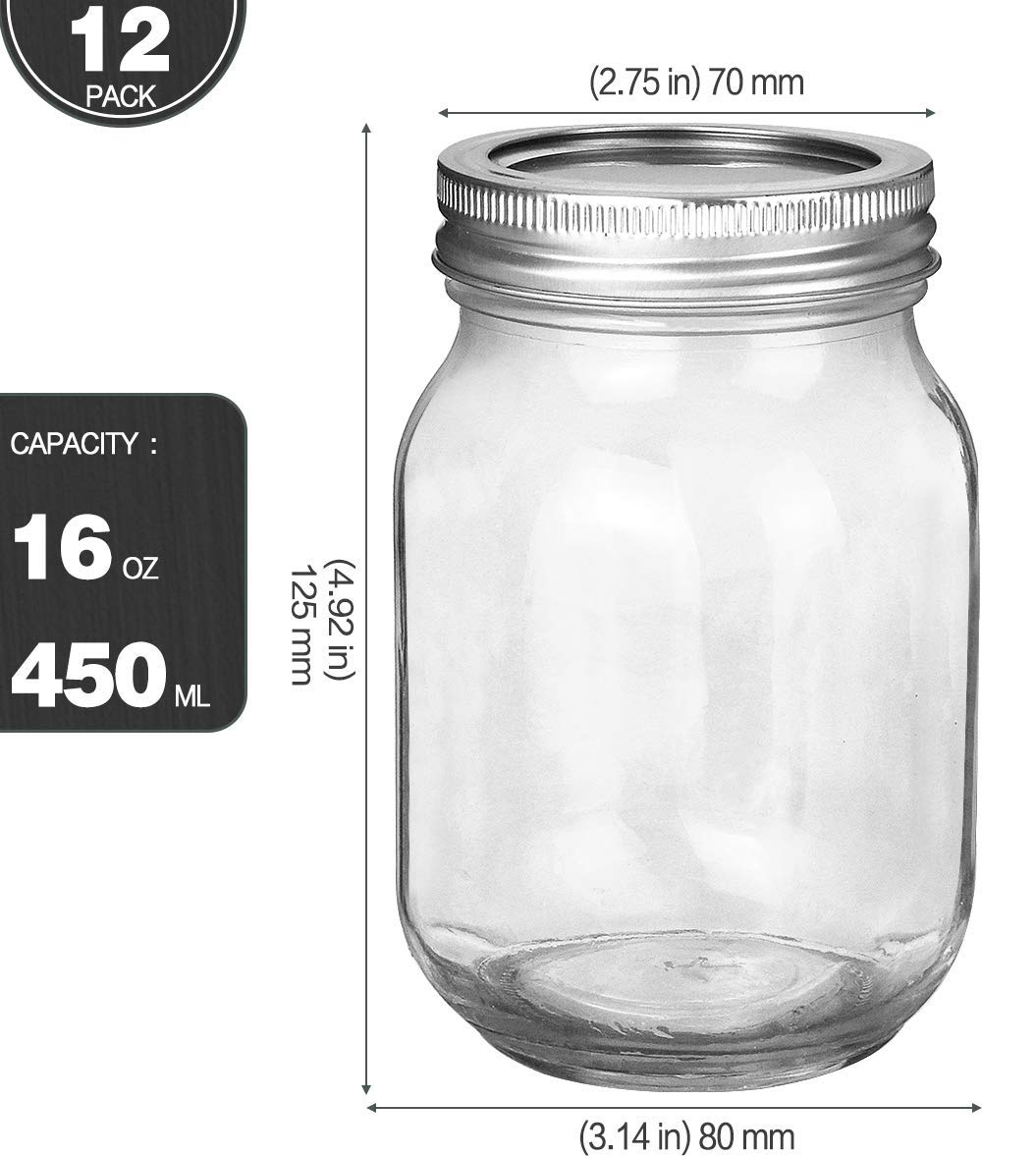 16oz Regular Mouth Mason Jars 12 Pack S619906