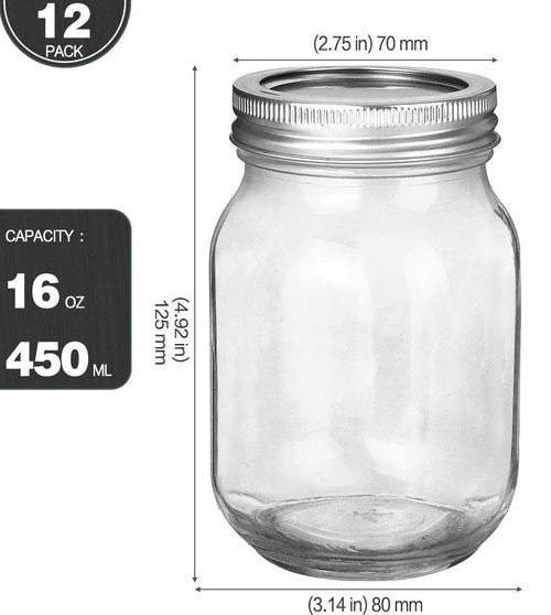 16oz Regular Mouth Mason Jars 12 Pack S619906
