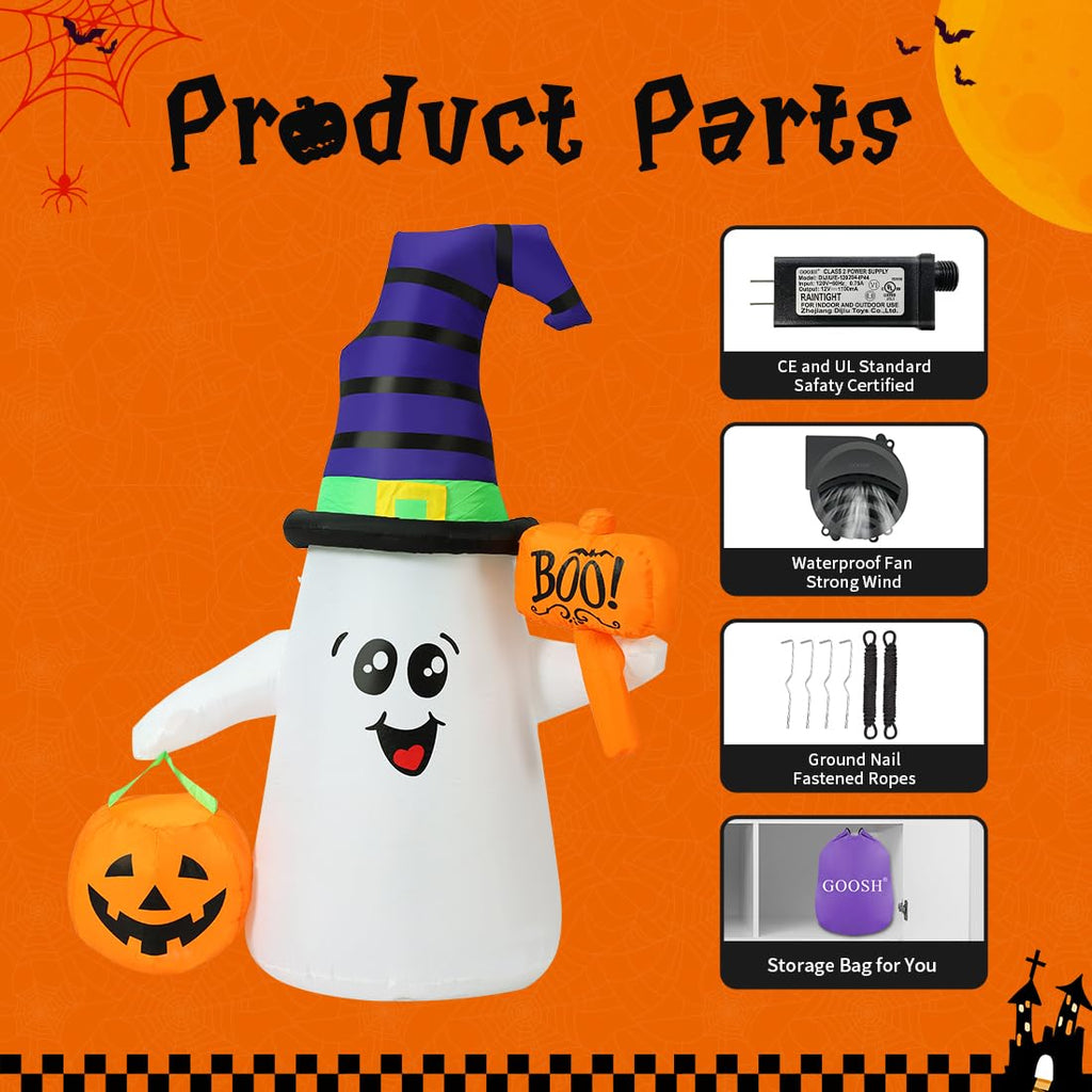 5 FT Halloween Inflatables Ghost with Built-in LEDs V4486