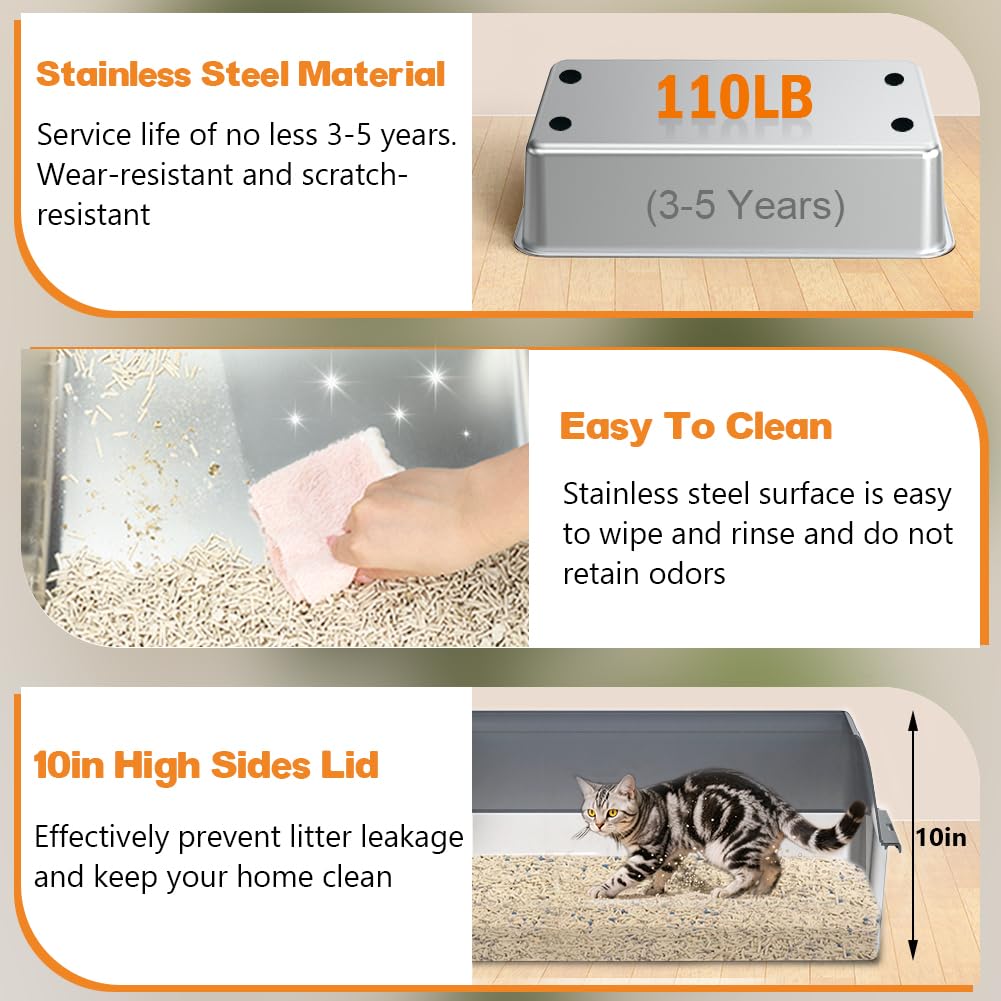 XL Stainless Steel Cat Litter Box Z162