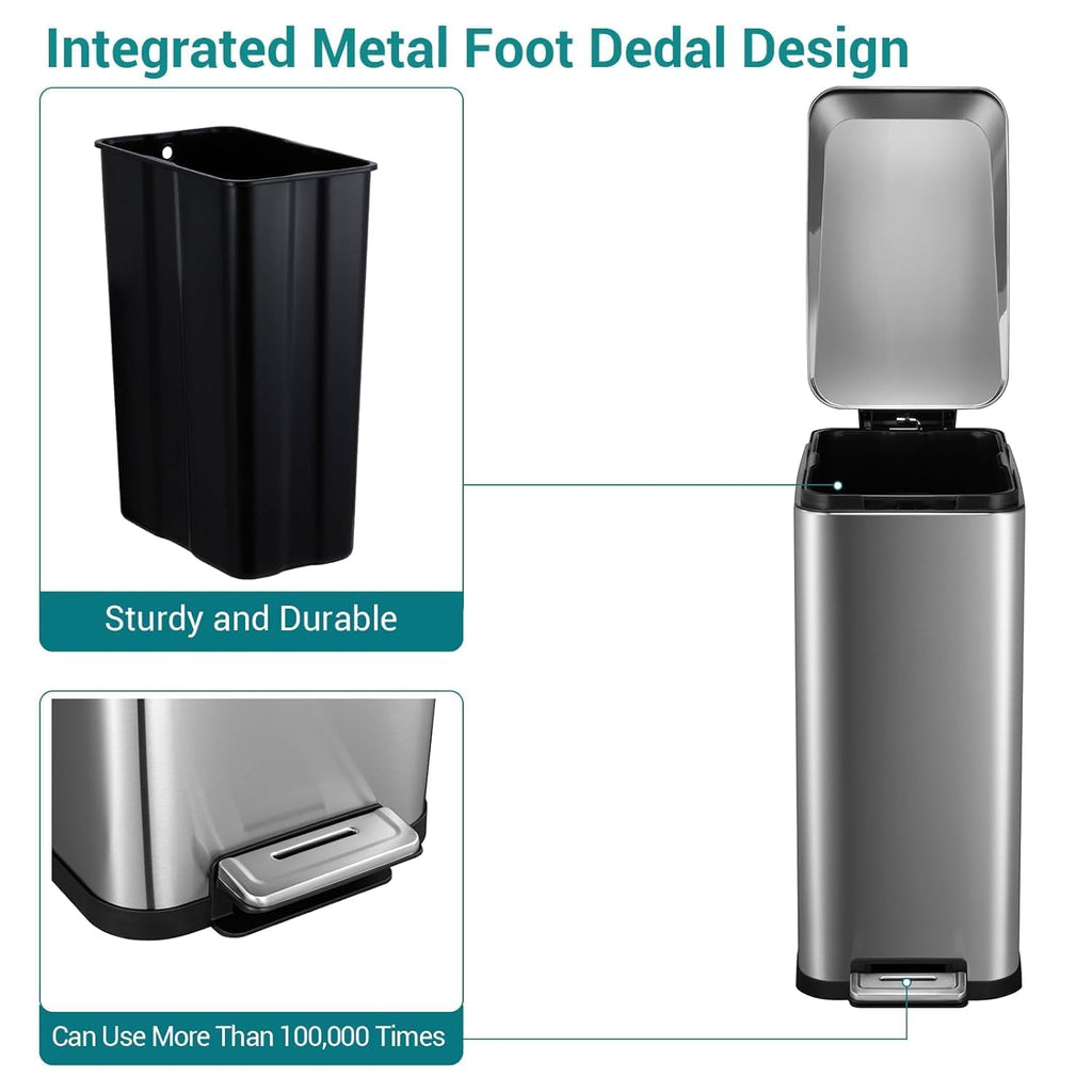 50L Slim Stainless Steel Kitchen Trash Can O678