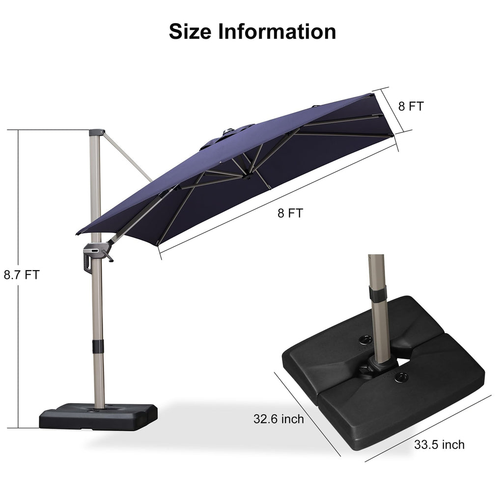 Navy Blue Cantilever Umbrella with Base O657