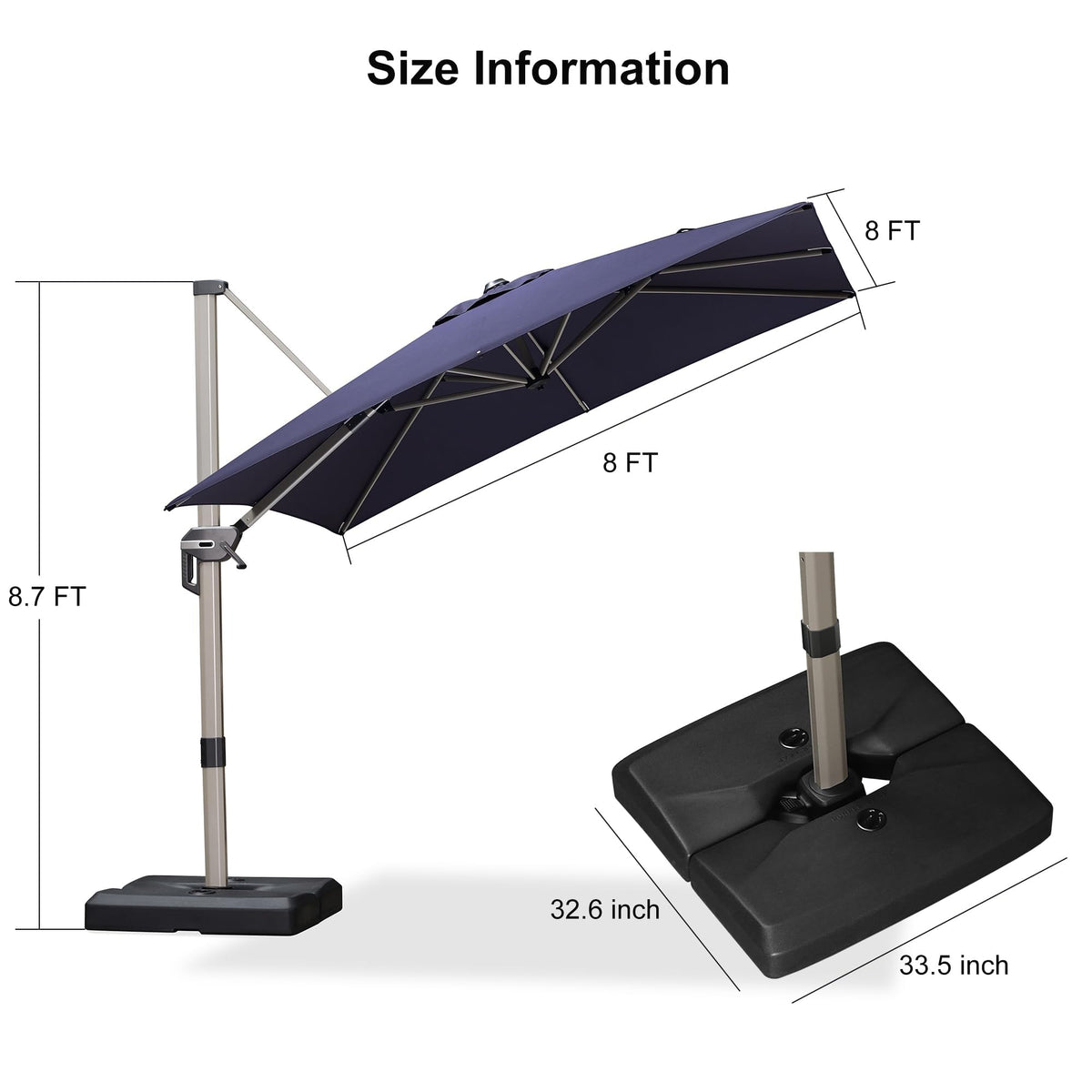 Navy Blue Cantilever Umbrella with Base O657