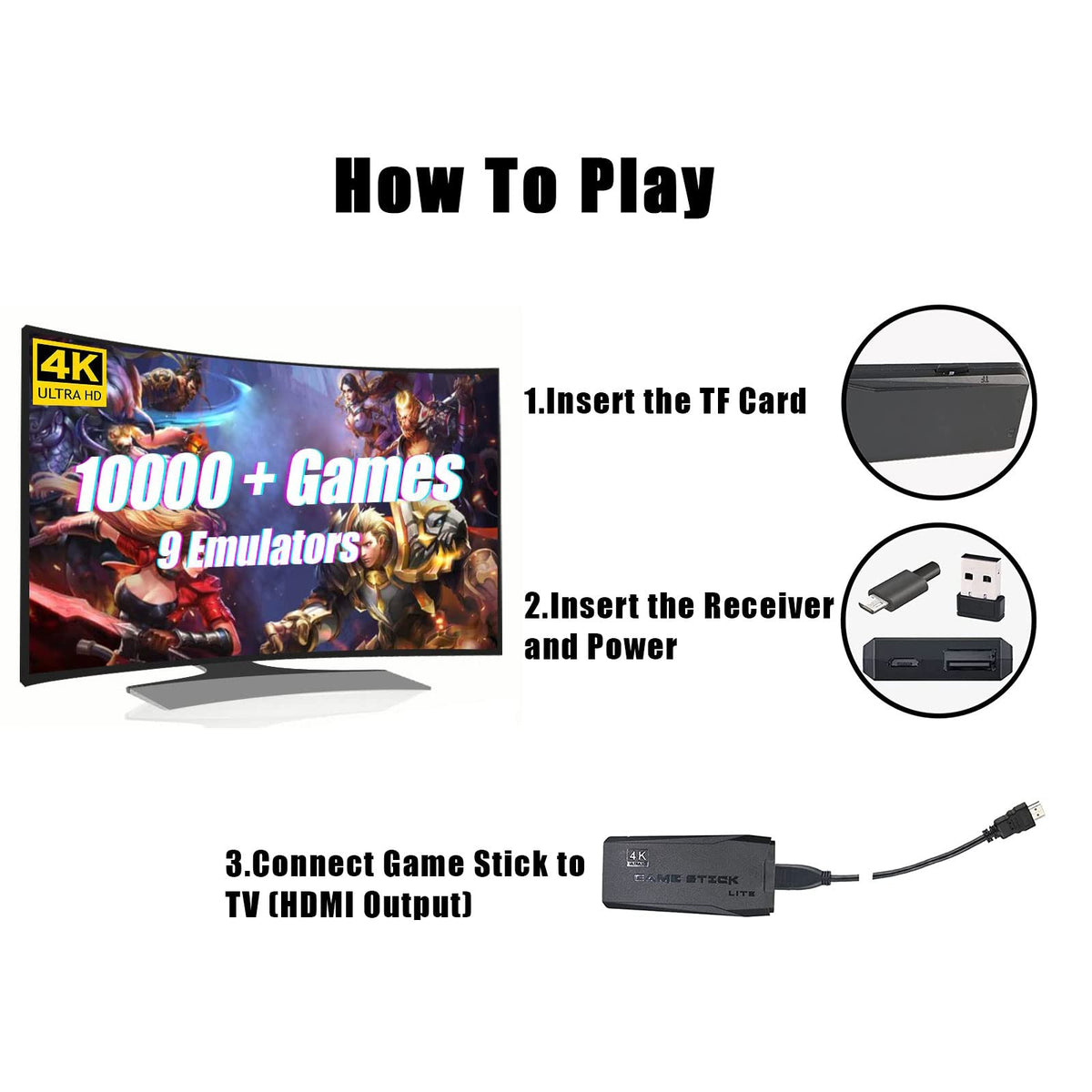 Black Wireless Retro Game Console with 2.4G Controllers V907069