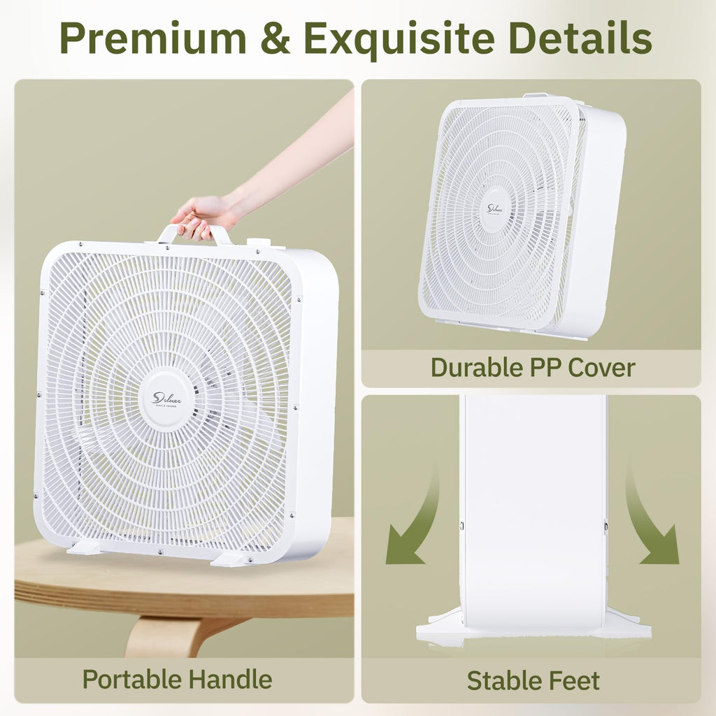 20” White 3-Speed Box Fan with Carry Handle D2852