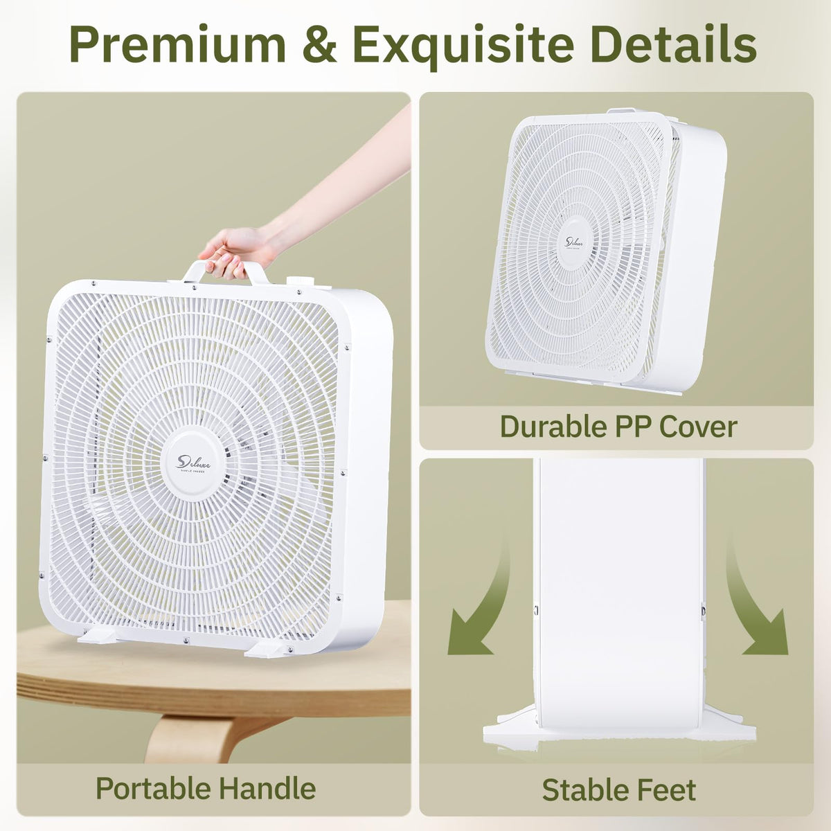 20” White 3-Speed Box Fan with Carry Handle D2852