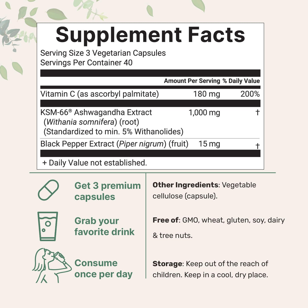 Ashwagandha 1,000mg 120 Veggie Capsules H6299