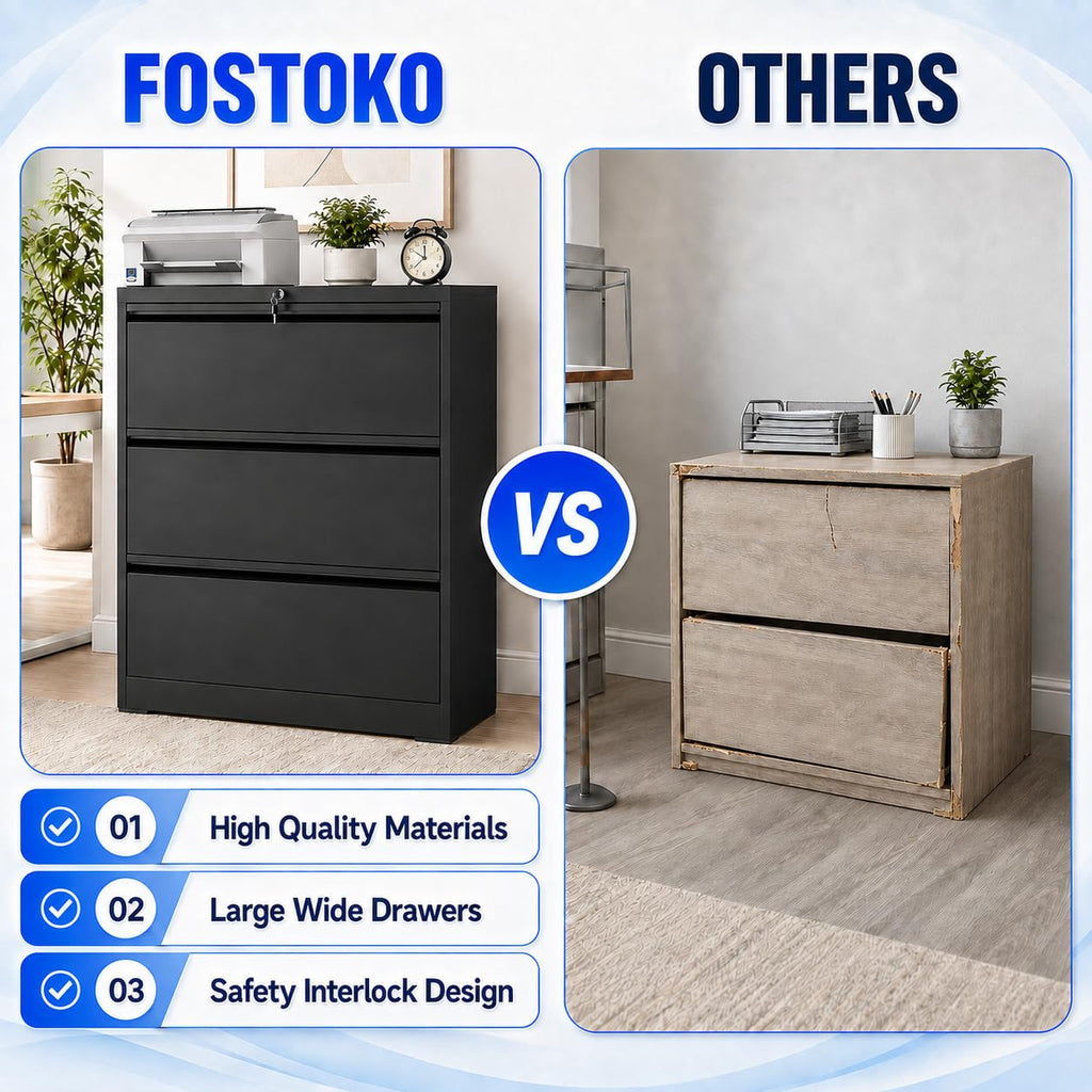 Black 3 Drawer Metal File Cabinet with Lock L5334