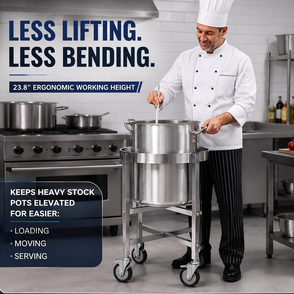 23.8 Inch Stainless Steel Stock Pot Dolly with Locking Casters S15865