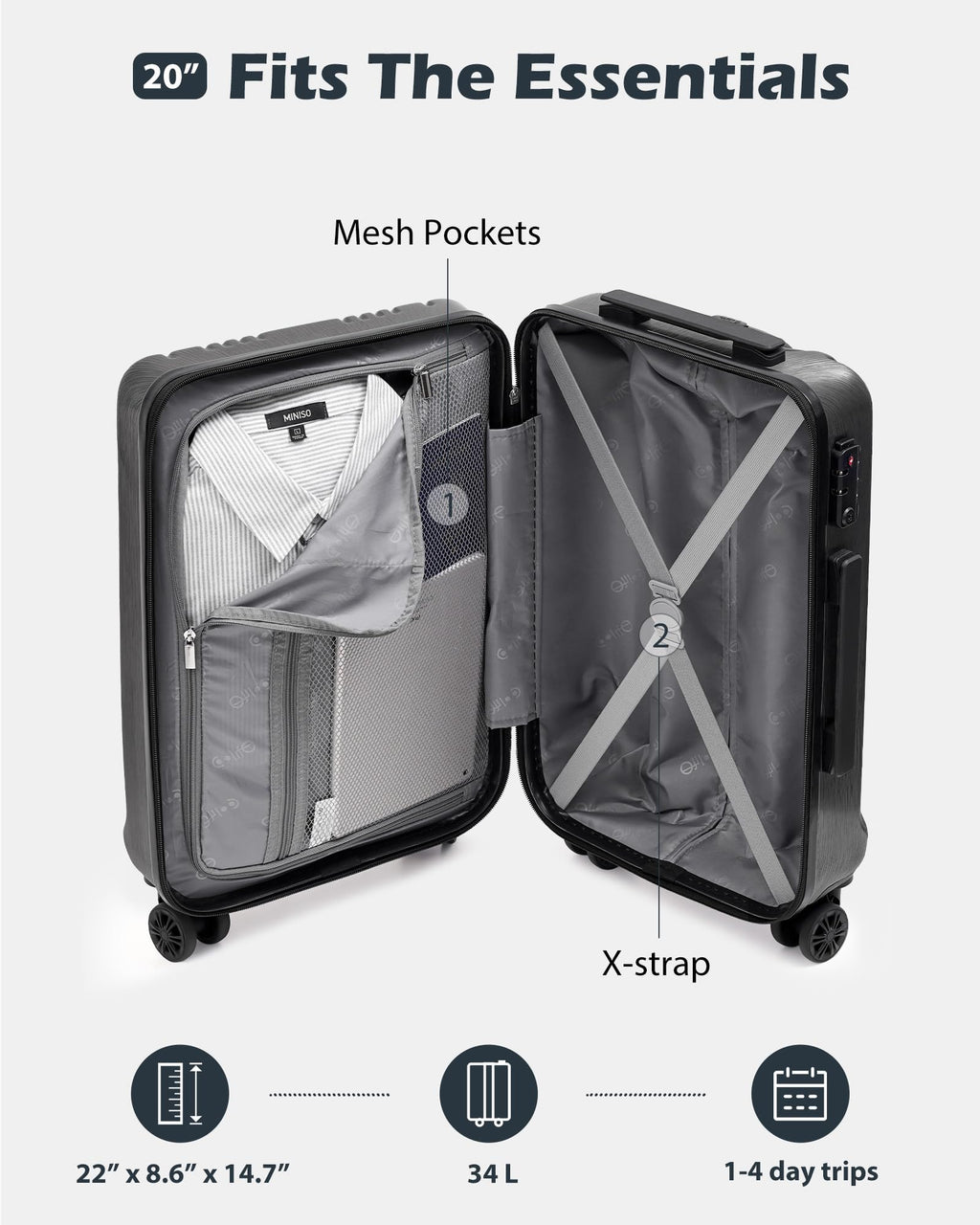 PC+ABS Hardshell Luggage with TSA Lock and Spinner Wheels C3619
