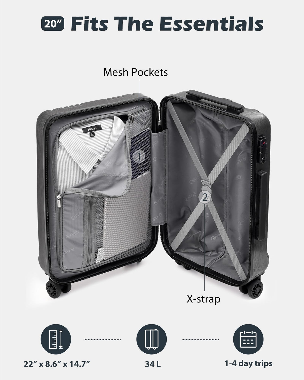 PC+ABS Hardshell Luggage with TSA Lock and Spinner Wheels C3619