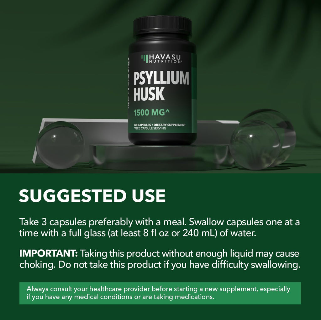 Vegan Psyllium Husk Fiber Capsules 270 Pills B438436