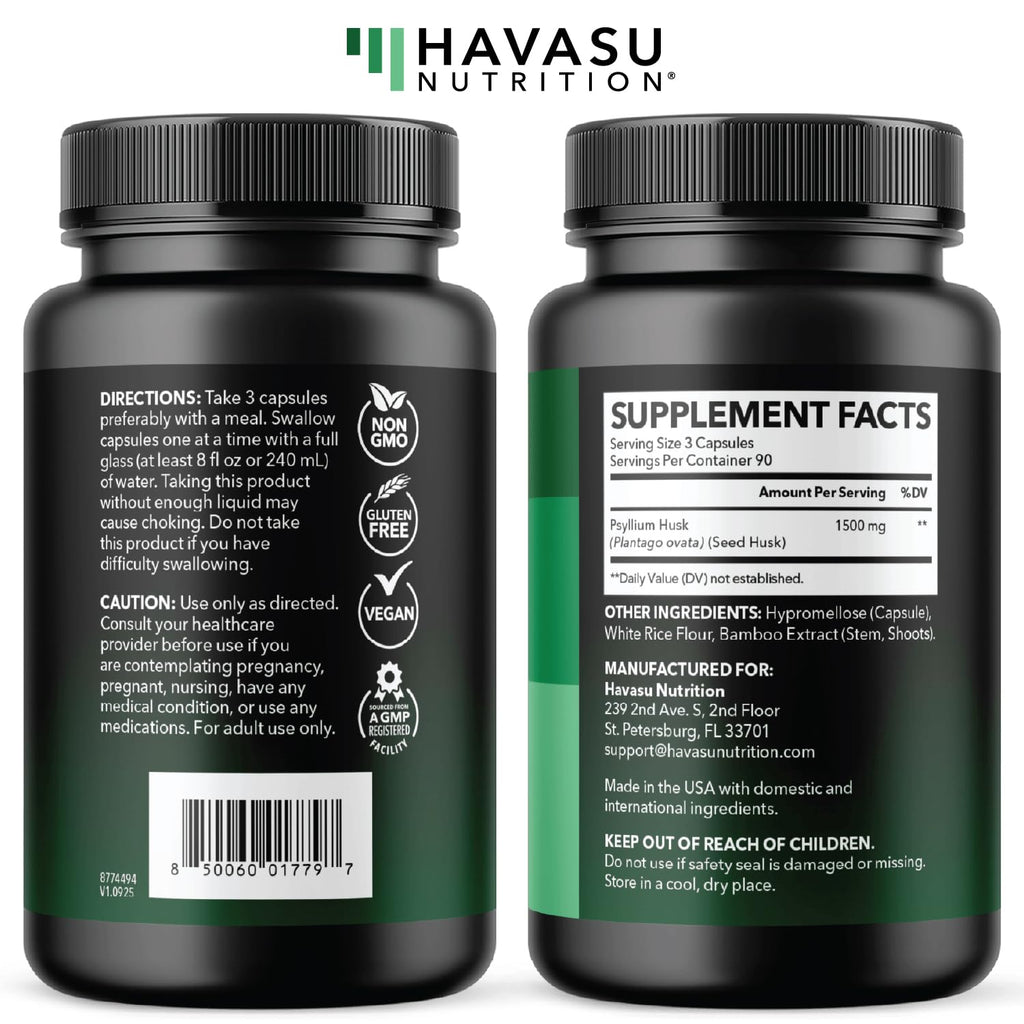 Vegan Psyllium Husk Fiber Capsules 270 Pills B438436