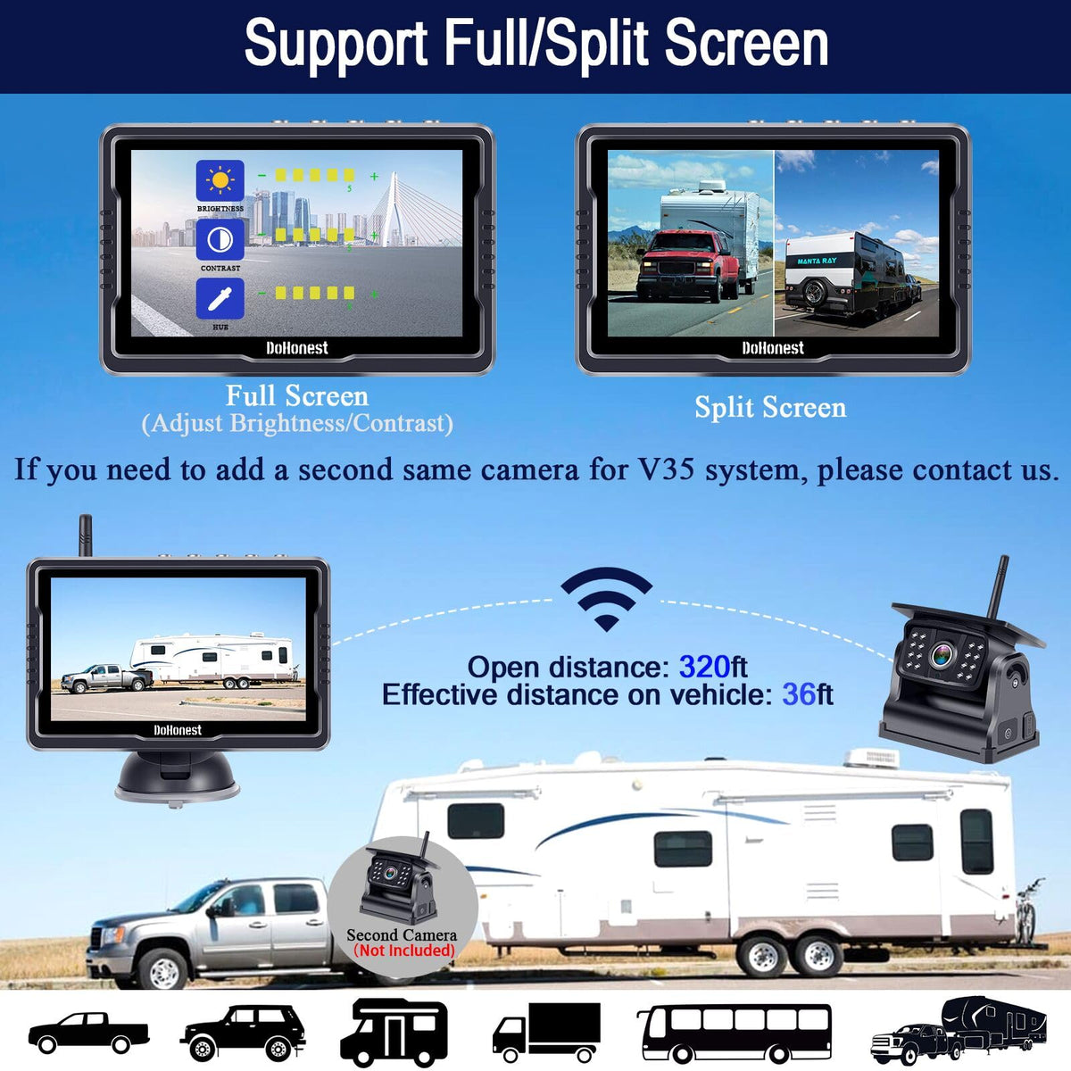 Wireless Solar Magnetic Backup Camera HD 1080P 5'' Monitor Kit T86158