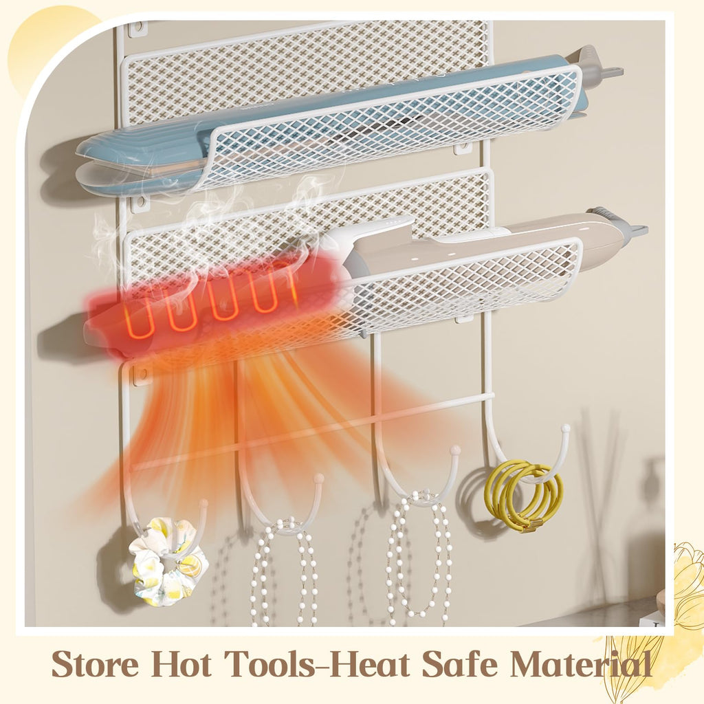 Wall-Mounted Hair Dryer Holder 4-Shelf White M316