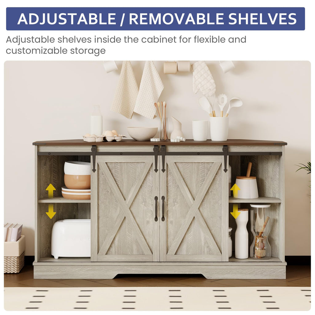 Corner TV Stand with Sliding Barn Door & Removable Shelves V90834