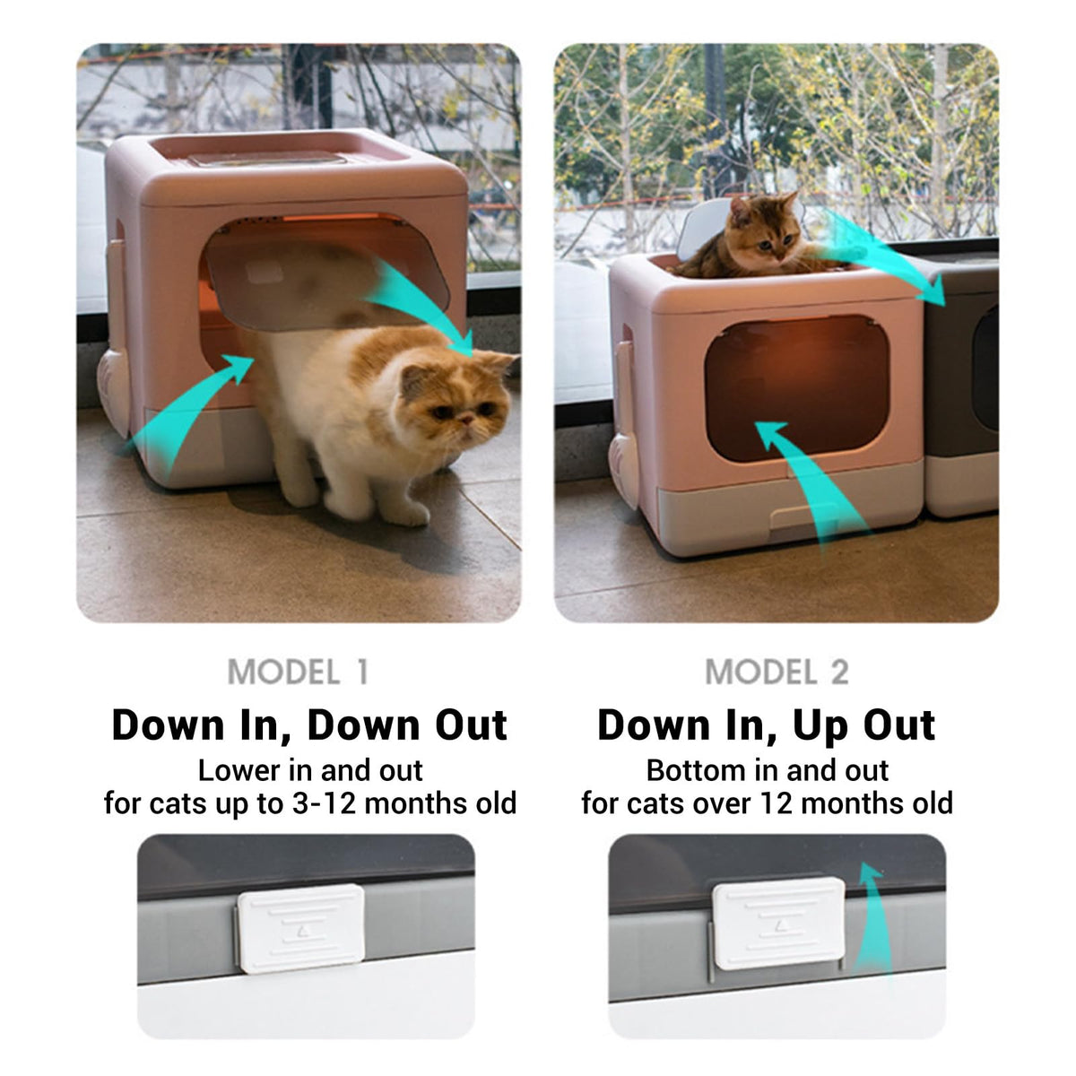 Foldable Top Entry Cat Litter Box with Lid and Scoop Large Size Pink C6962