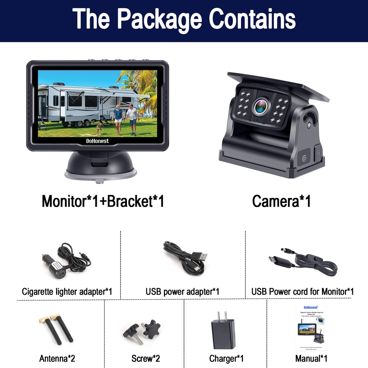 Wireless Solar Magnetic Backup Camera HD 1080P 5'' Monitor Kit T86158