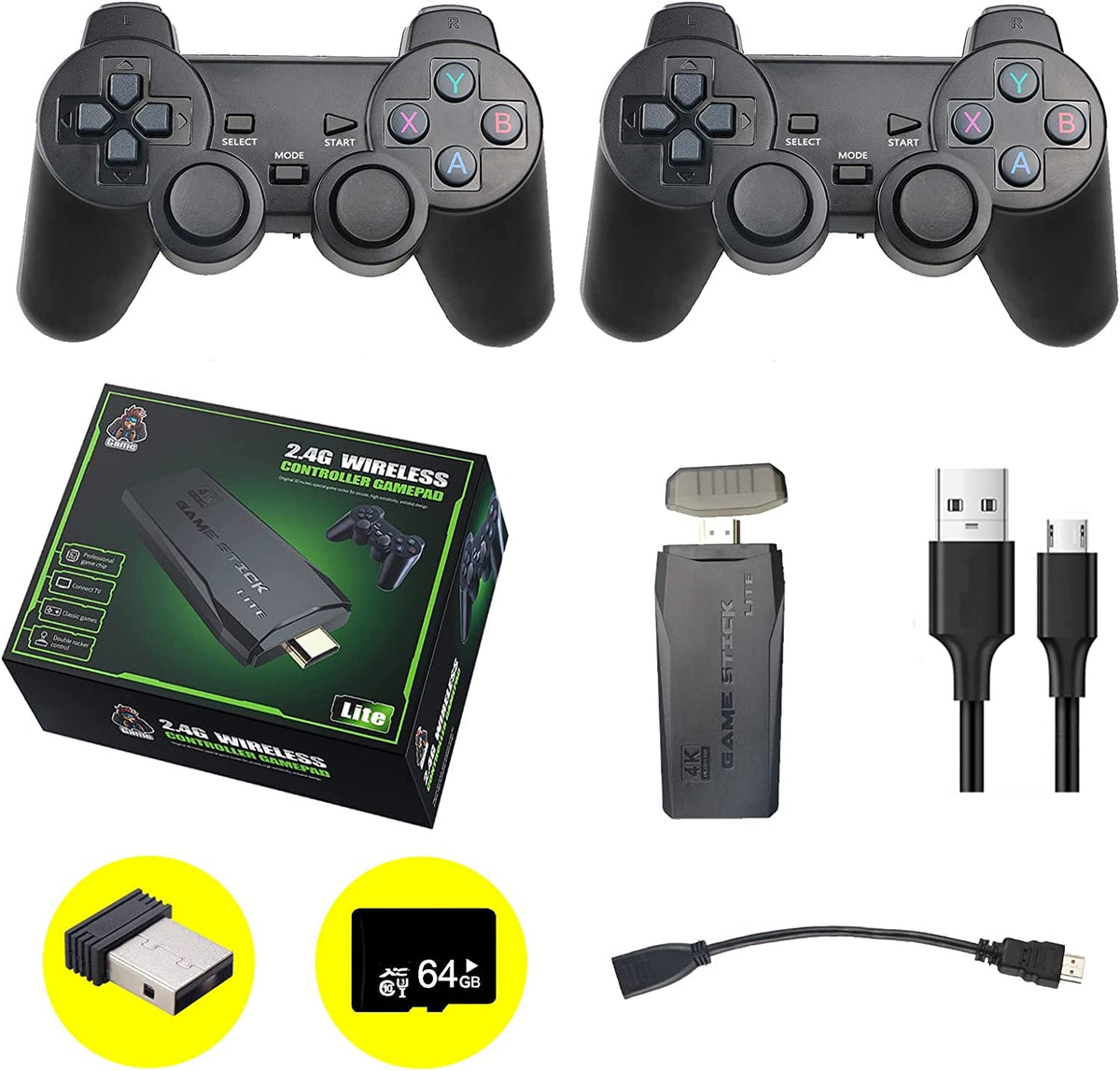 Black Wireless Retro Game Console with 2.4G Controllers V907069