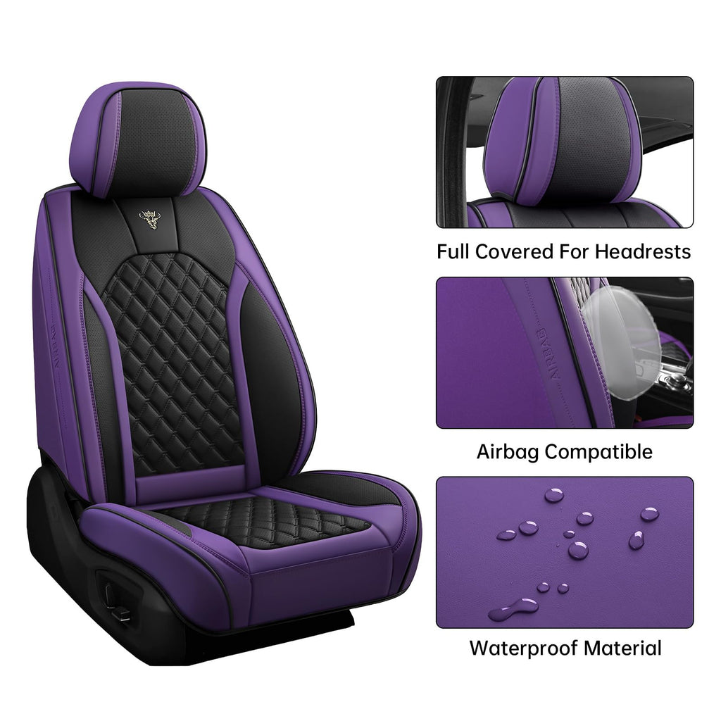 Purple Black Leather Car Seat Covers Full Set L991
