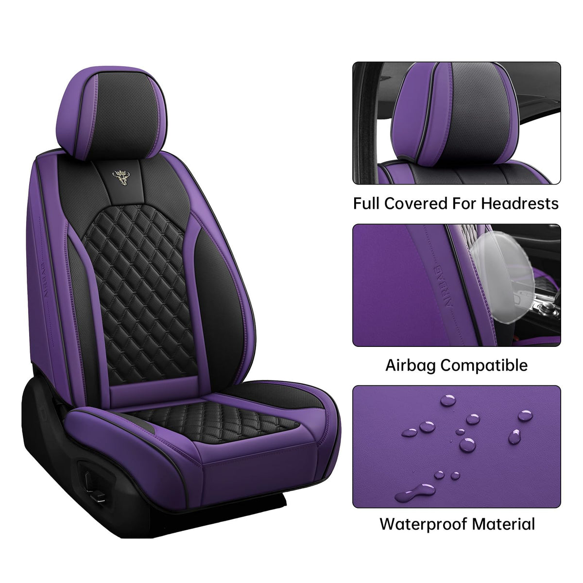Purple Black Leather Car Seat Covers Full Set L991
