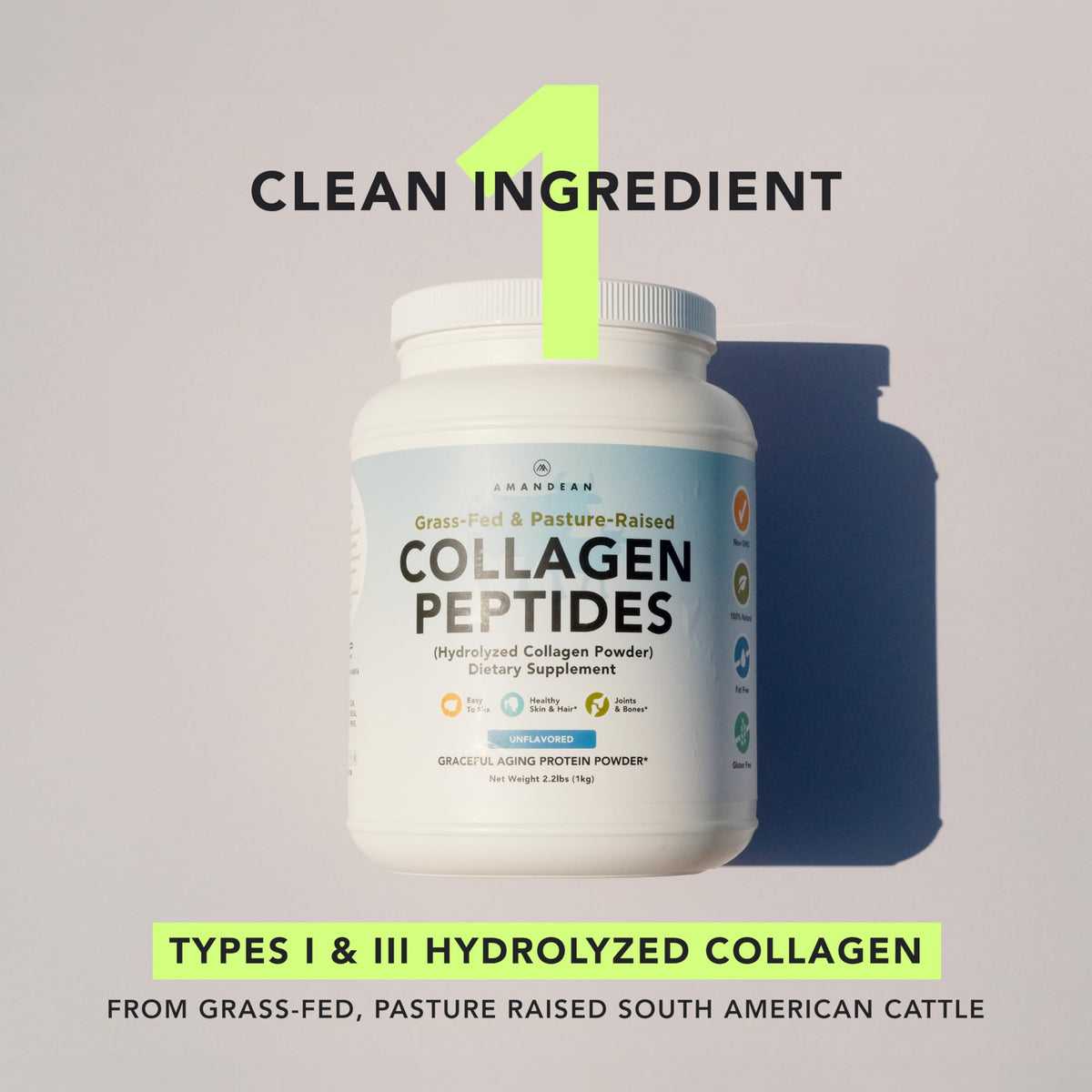 Collagen Peptides Powder, Grass-Fed, Hydrolyzed, Type 1 & 3, 1kg P5255