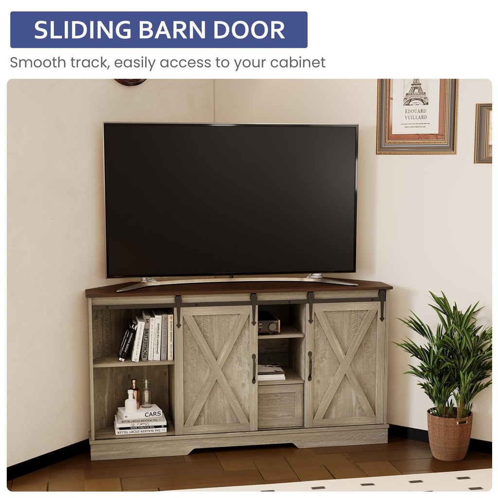 Corner TV Stand with Sliding Barn Door & Removable Shelves V90834